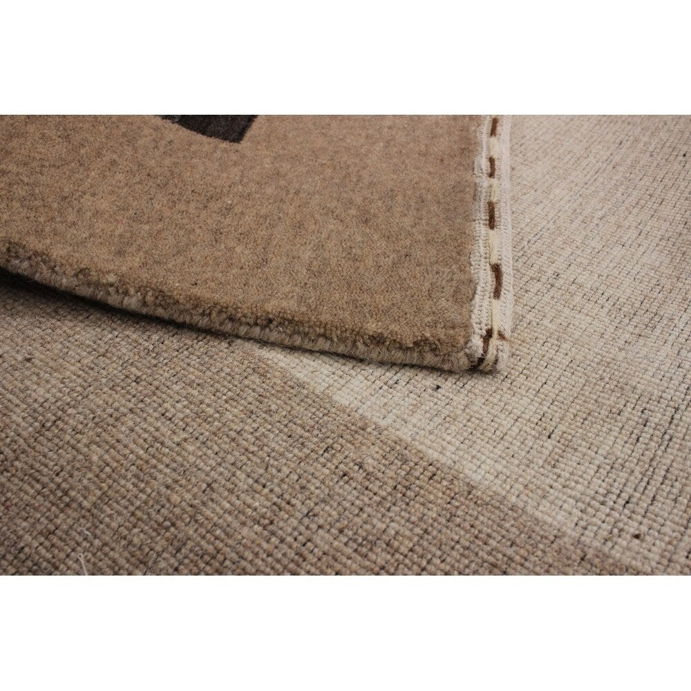 Hand-knotted Gabbeh Riz Beige, Brown Wool Soft Rug