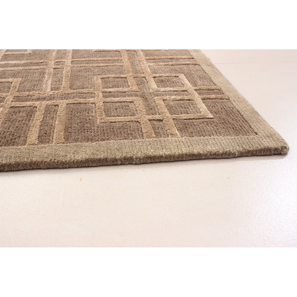 Hand-knotted Silk Touch Brown Silk, Wool Soft Rug