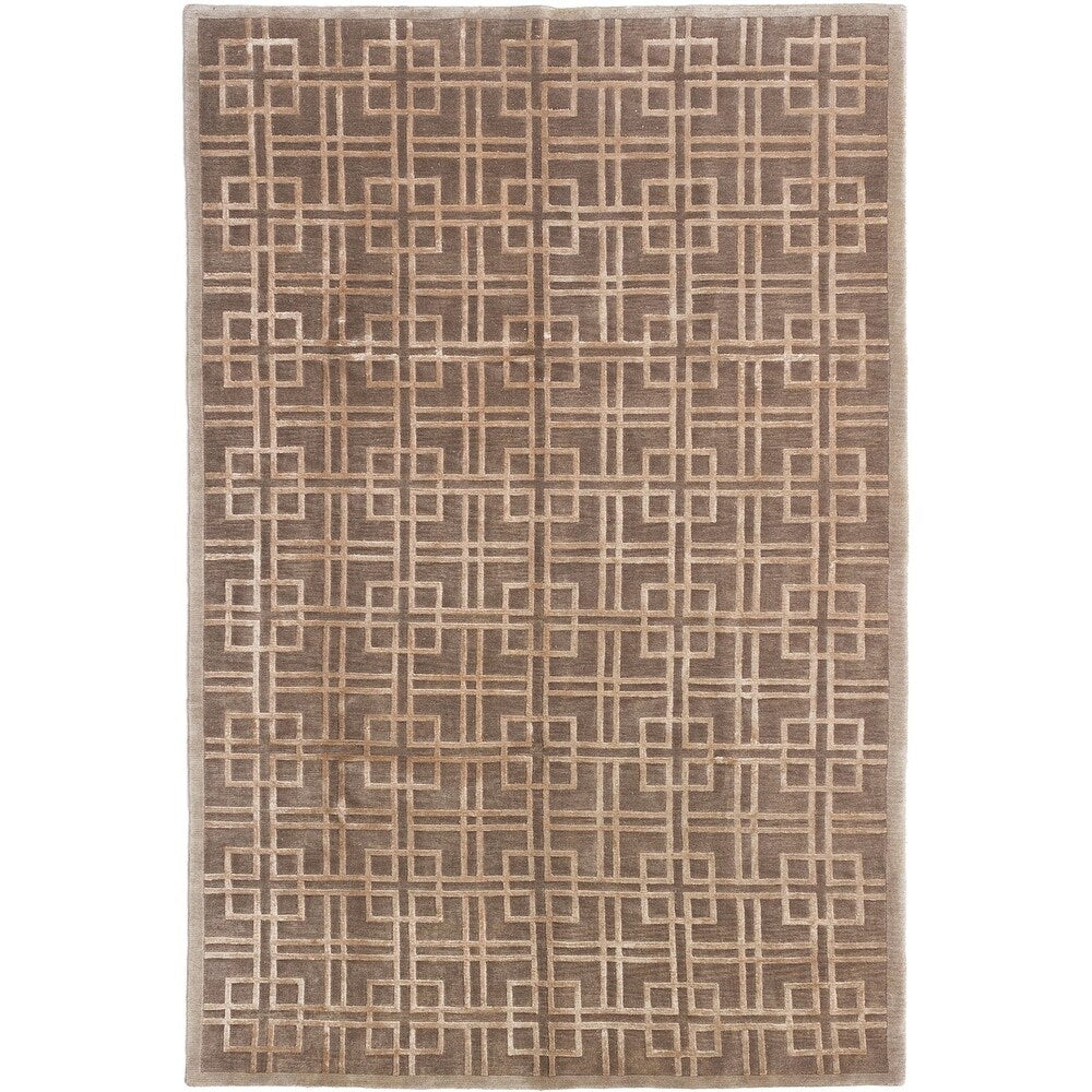 Hand-knotted Silk Touch Brown Silk, Wool Soft Rug