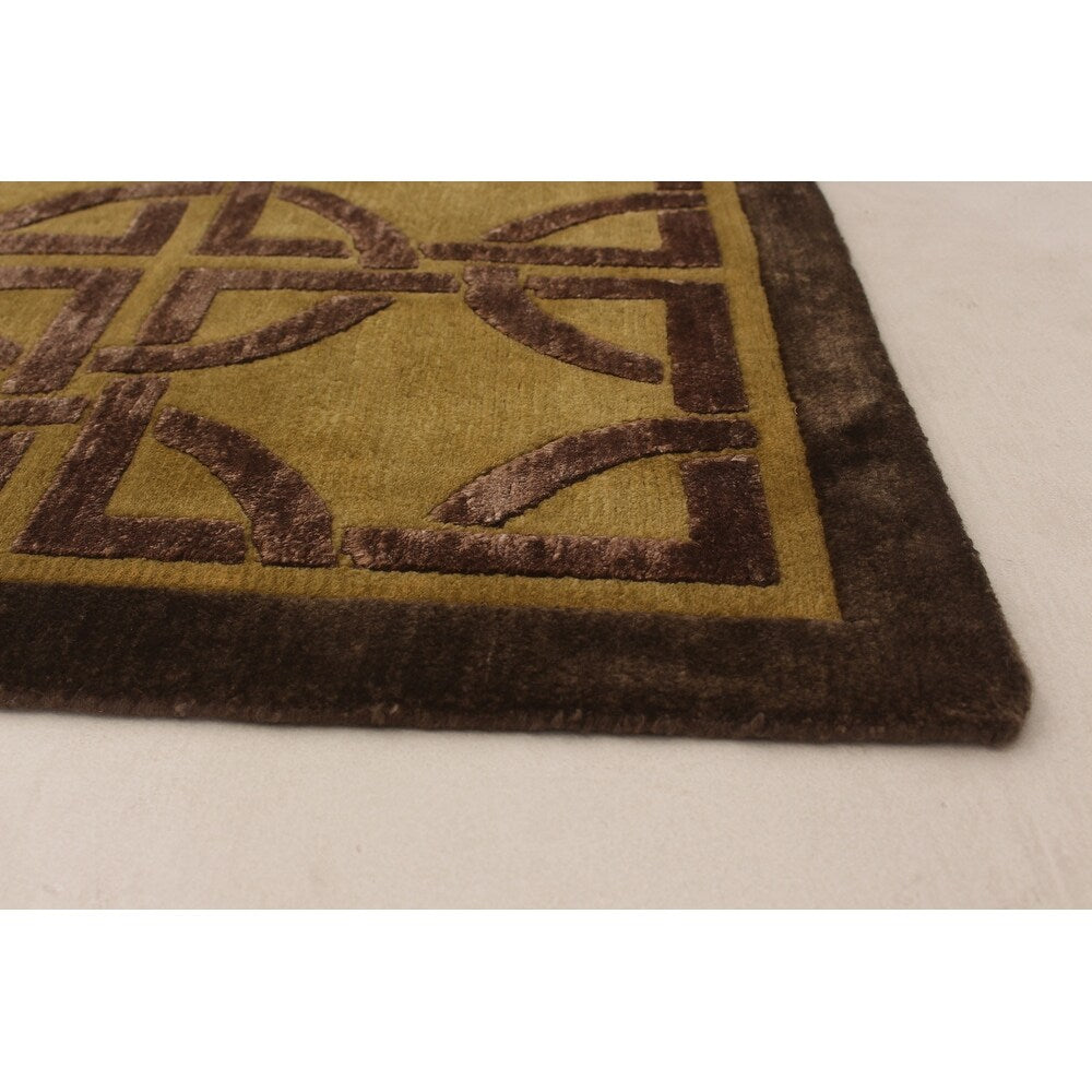 Hand-knotted Silk Touch Dark Brown Silk Wool Soft Rug