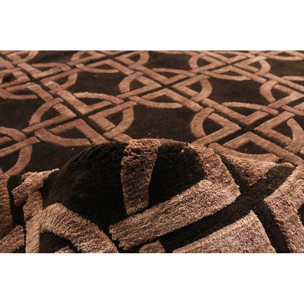 Hand-knotted Silk Touch Dark Brown Silk, Wool Soft Rug