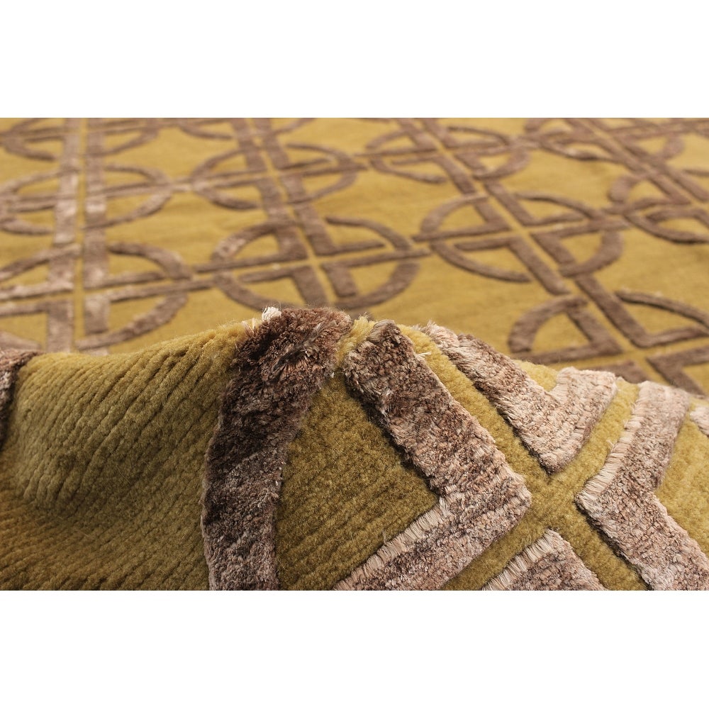 Hand-knotted Silk Touch Light Gold Silk, Wool Soft Rug