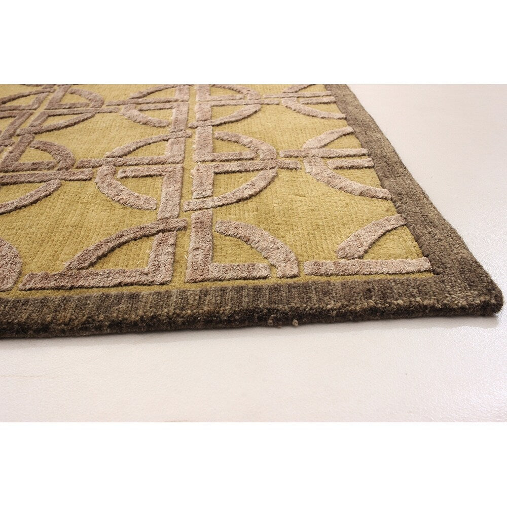 Hand-knotted Silk Touch Light Gold Silk, Wool Soft Rug