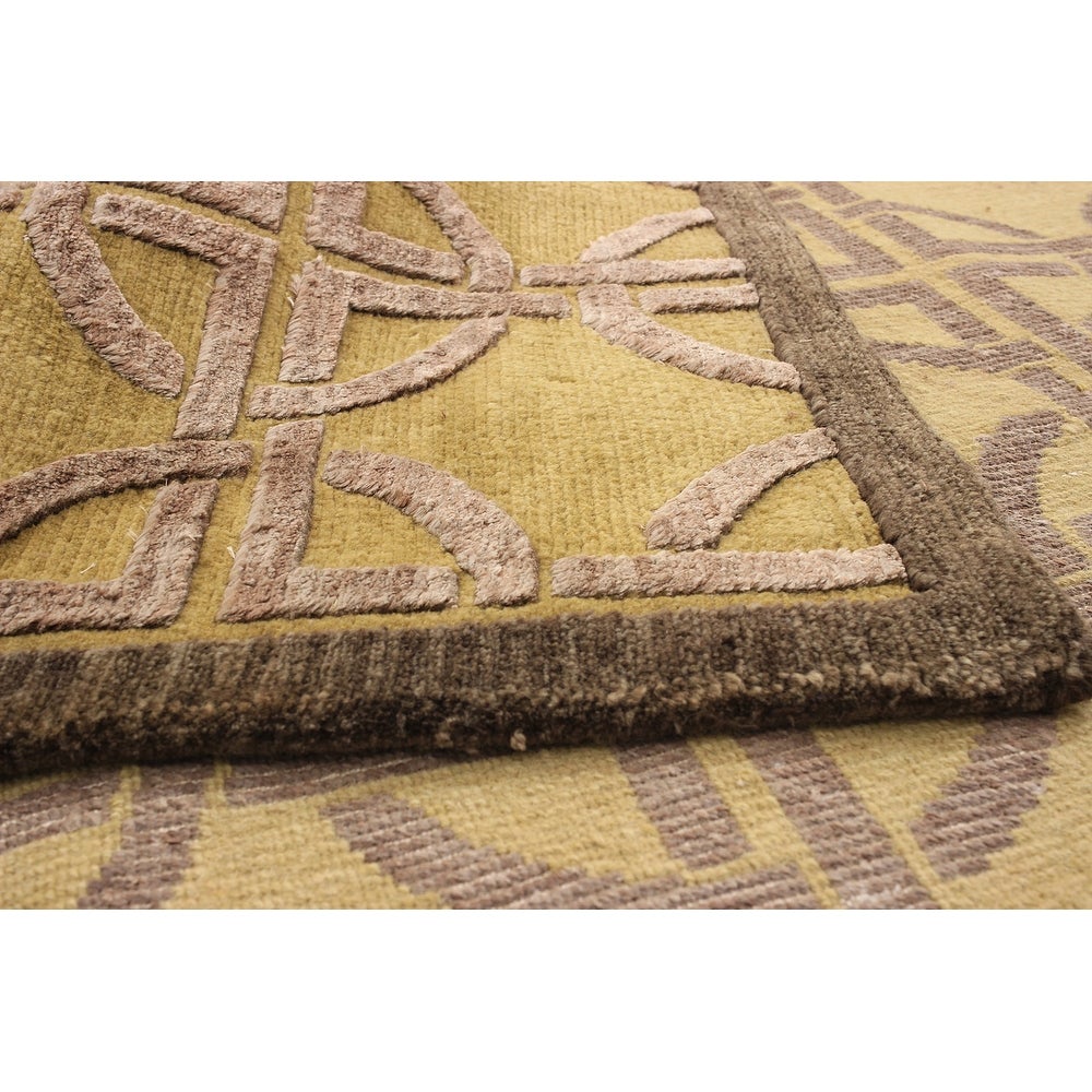 Hand-knotted Silk Touch Light Gold Silk, Wool Soft Rug