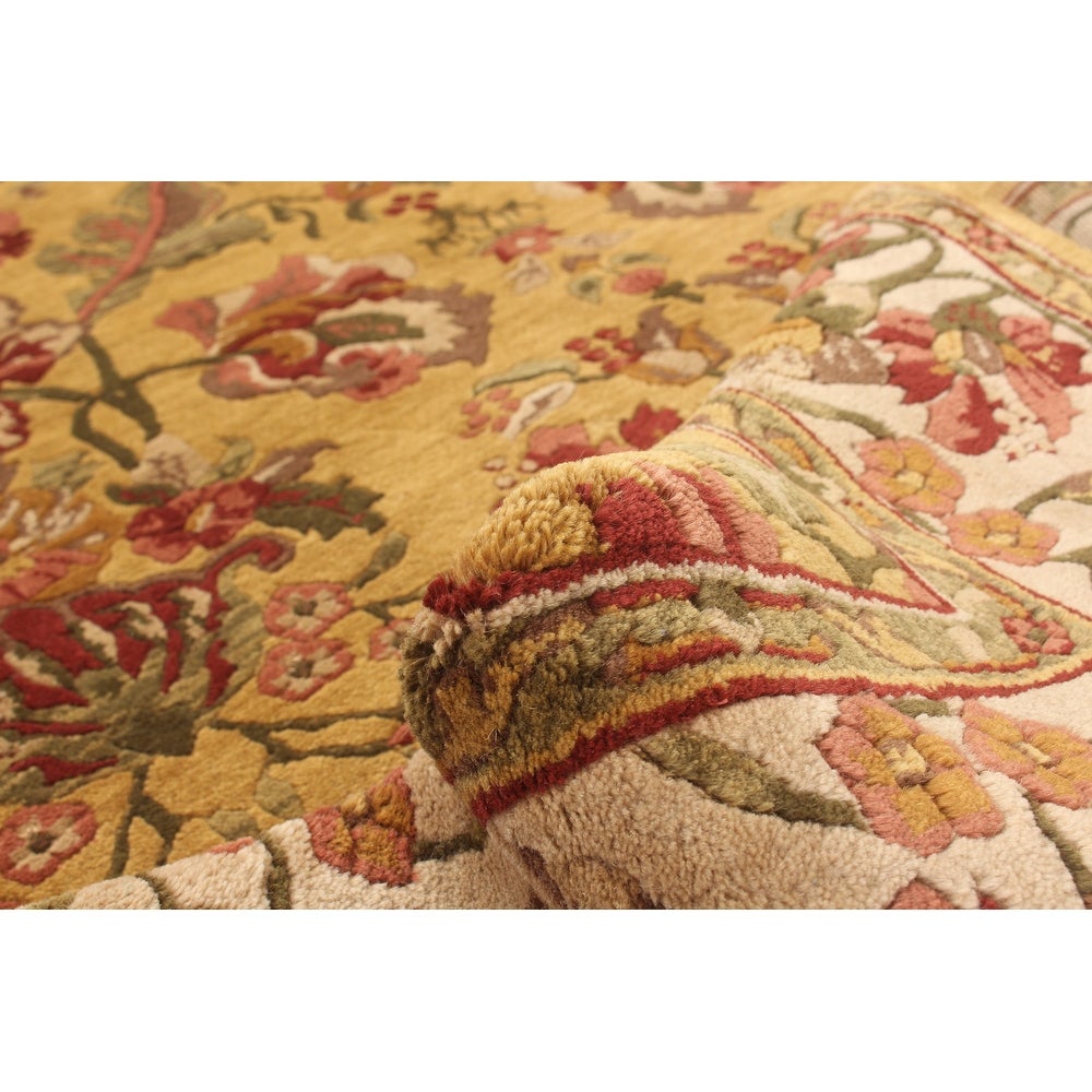 Hand-knotted Varanasi Light Brown Wool Soft Rug