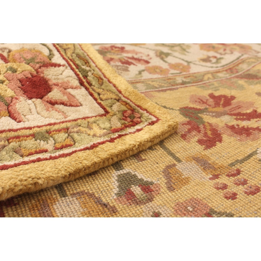 Hand-knotted Varanasi Light Brown Wool Soft Rug