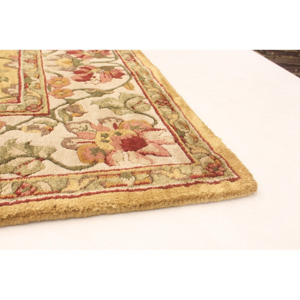 Hand-knotted Varanasi Light Brown Wool Soft Rug