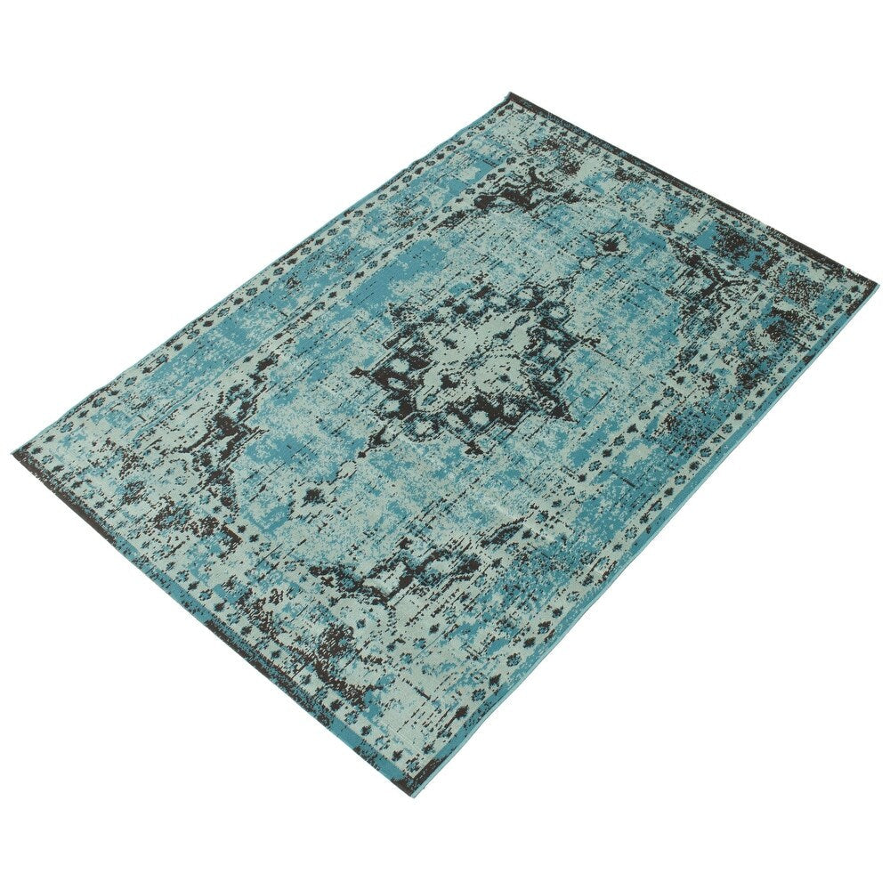 Medallion Aqua Blue Traditional Soft Area Rug