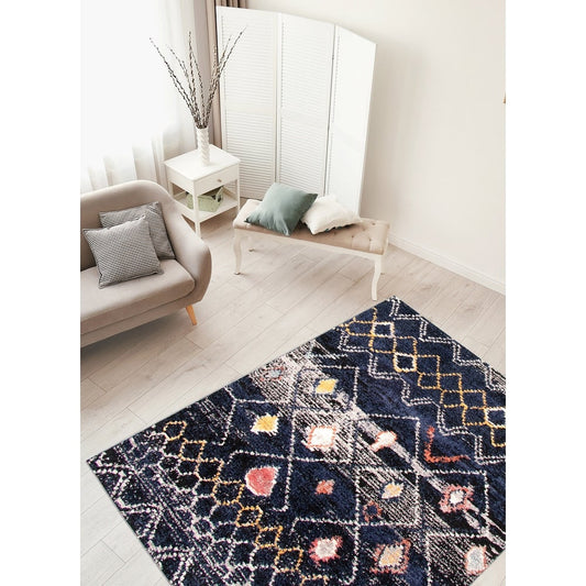 Diamond Pattern Navy Classic Soft Rug