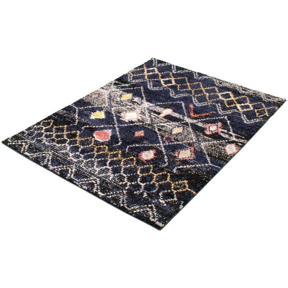 Diamond Pattern Navy Classic Soft Rug