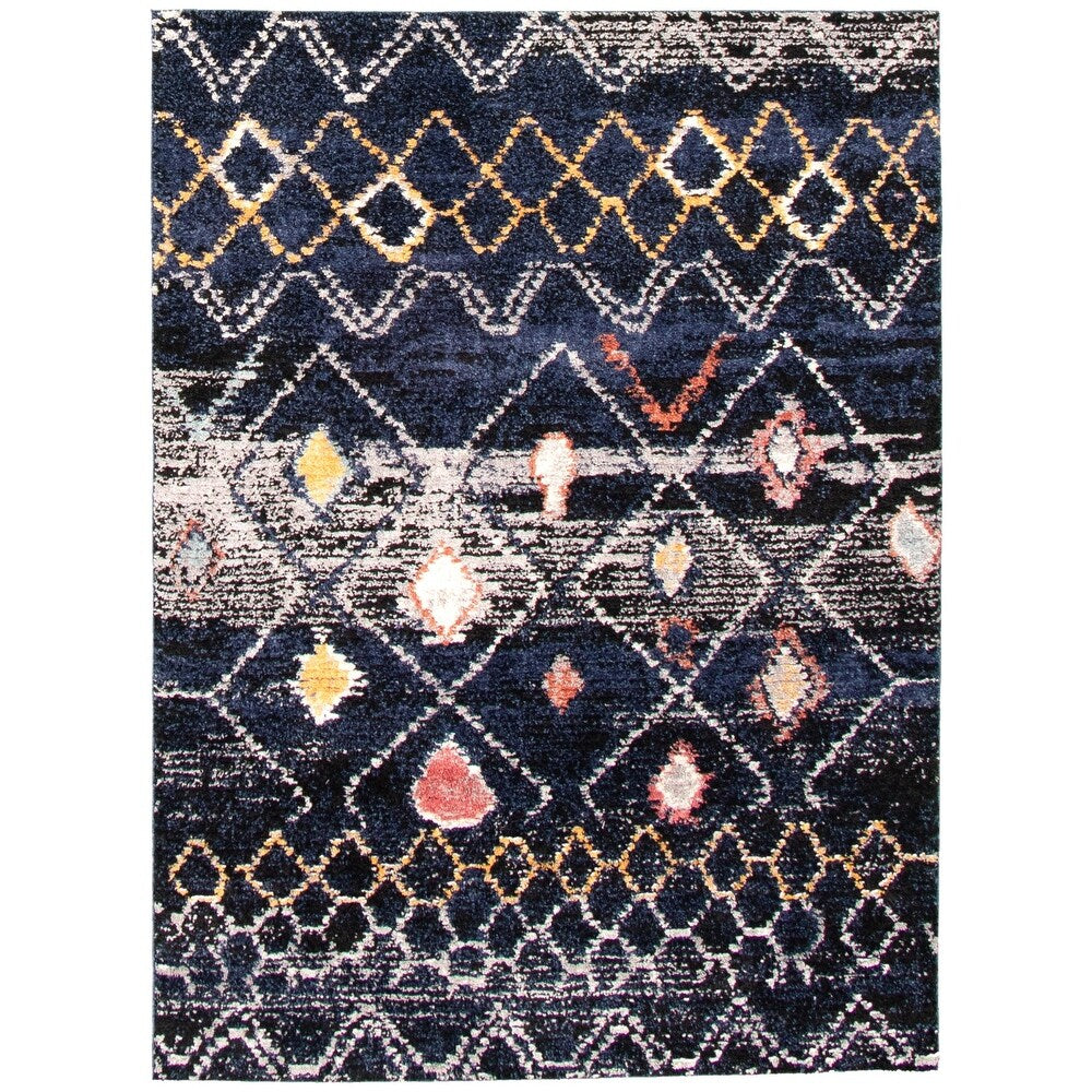 Diamond Pattern Navy Classic Soft Rug