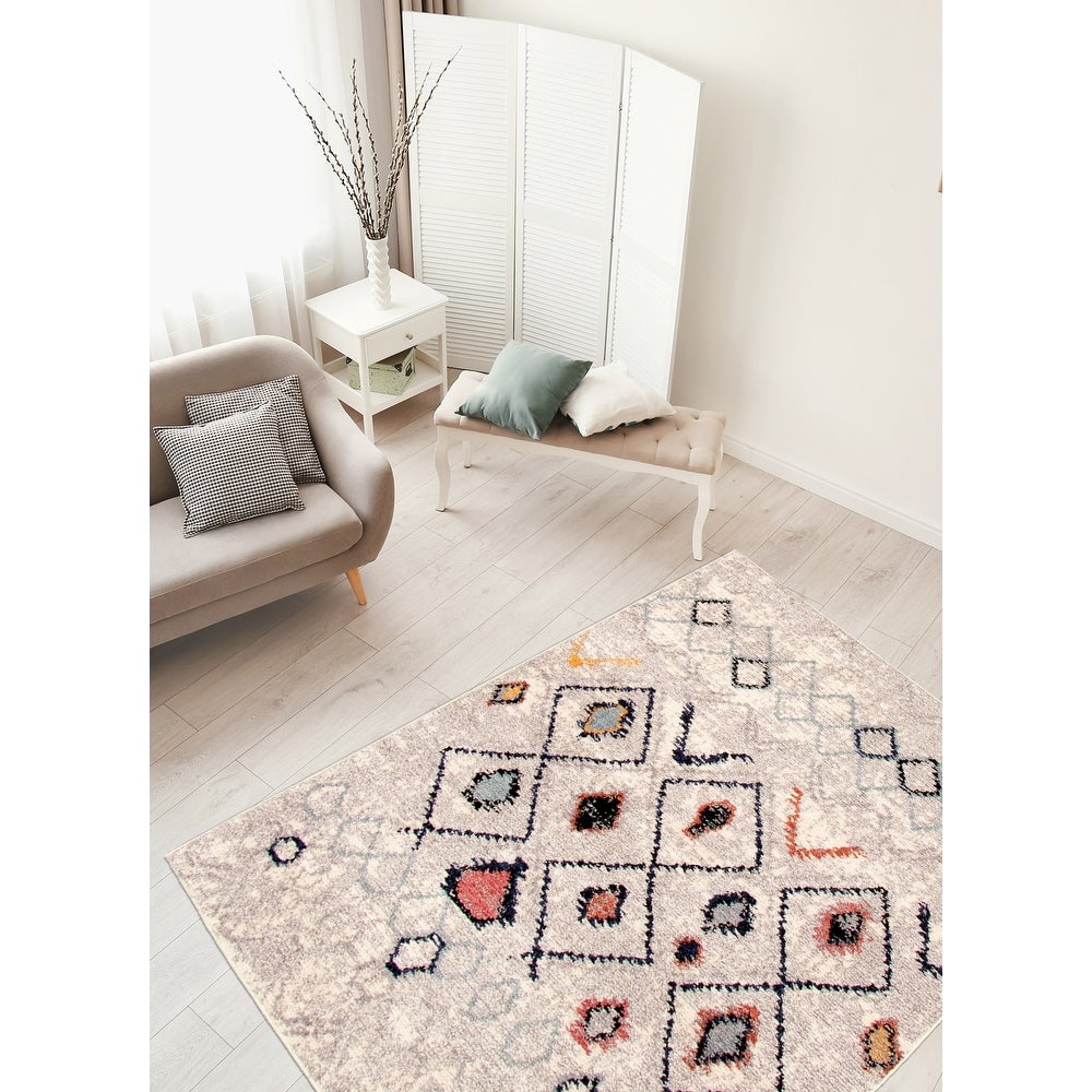 Diamond Pattern Navy Classic Soft Rug