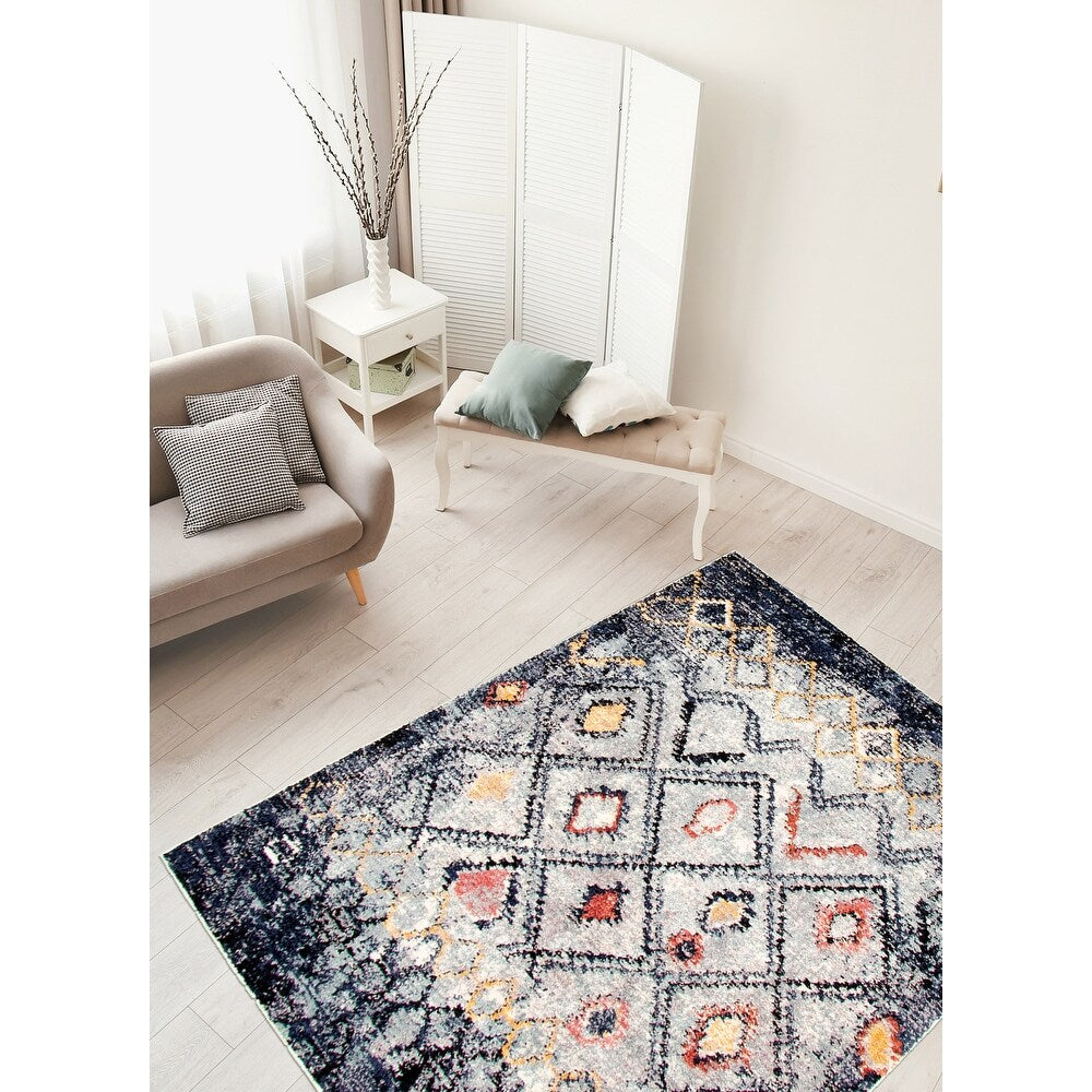 Diamond Pattern Navy Classic Soft Rug