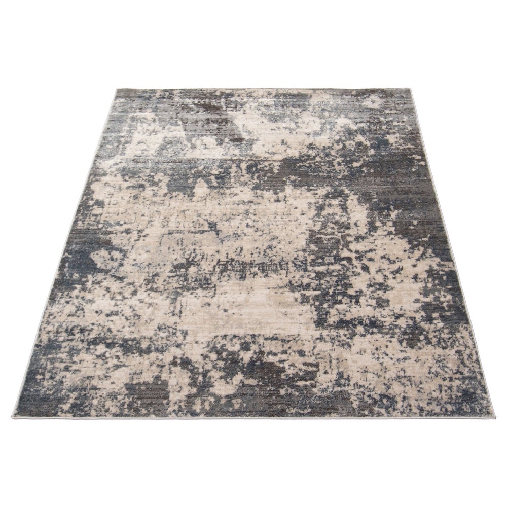 Cream Grey Abstract Casual Soft Rug