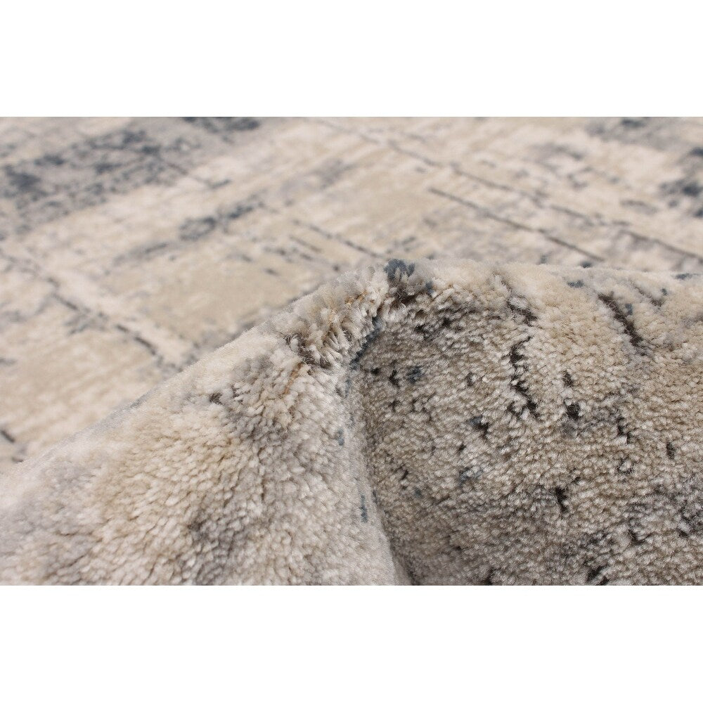 Cream Grey Abstract Casual Soft Rug