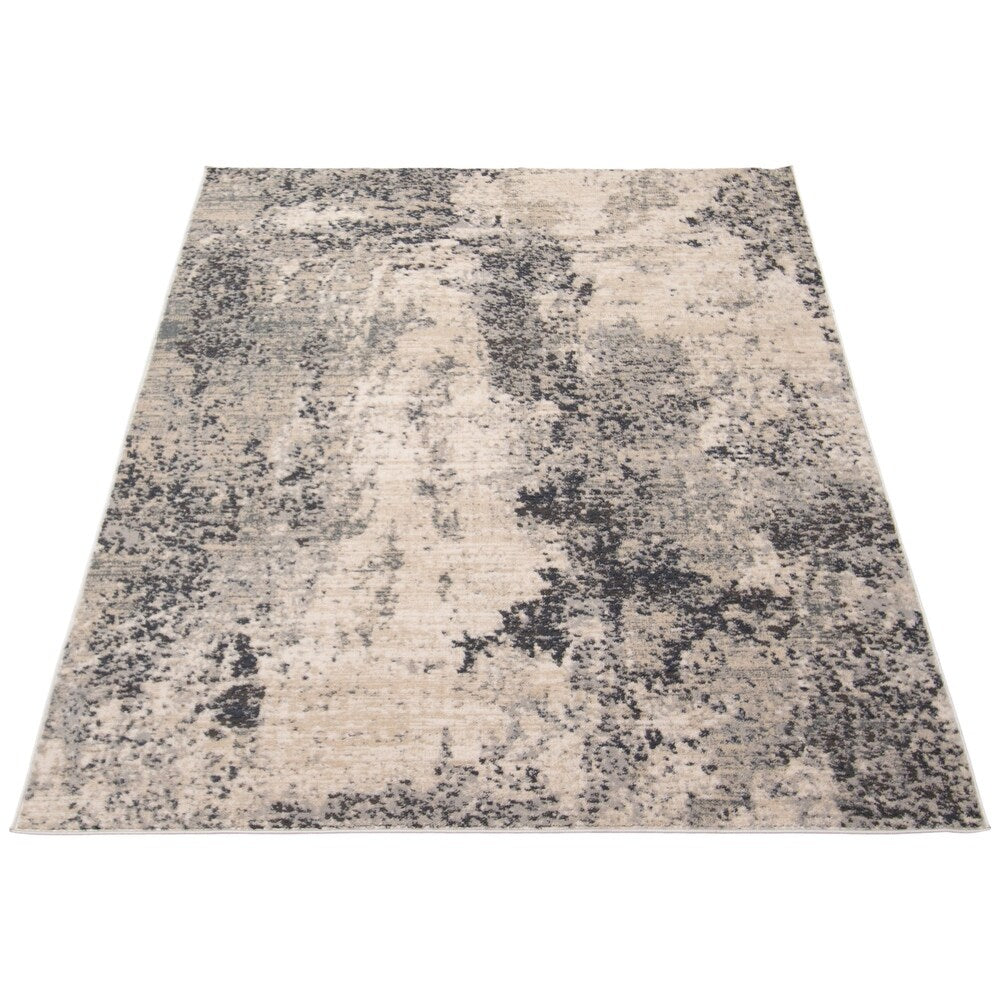 Cream Grey Abstract Casual Soft Rug