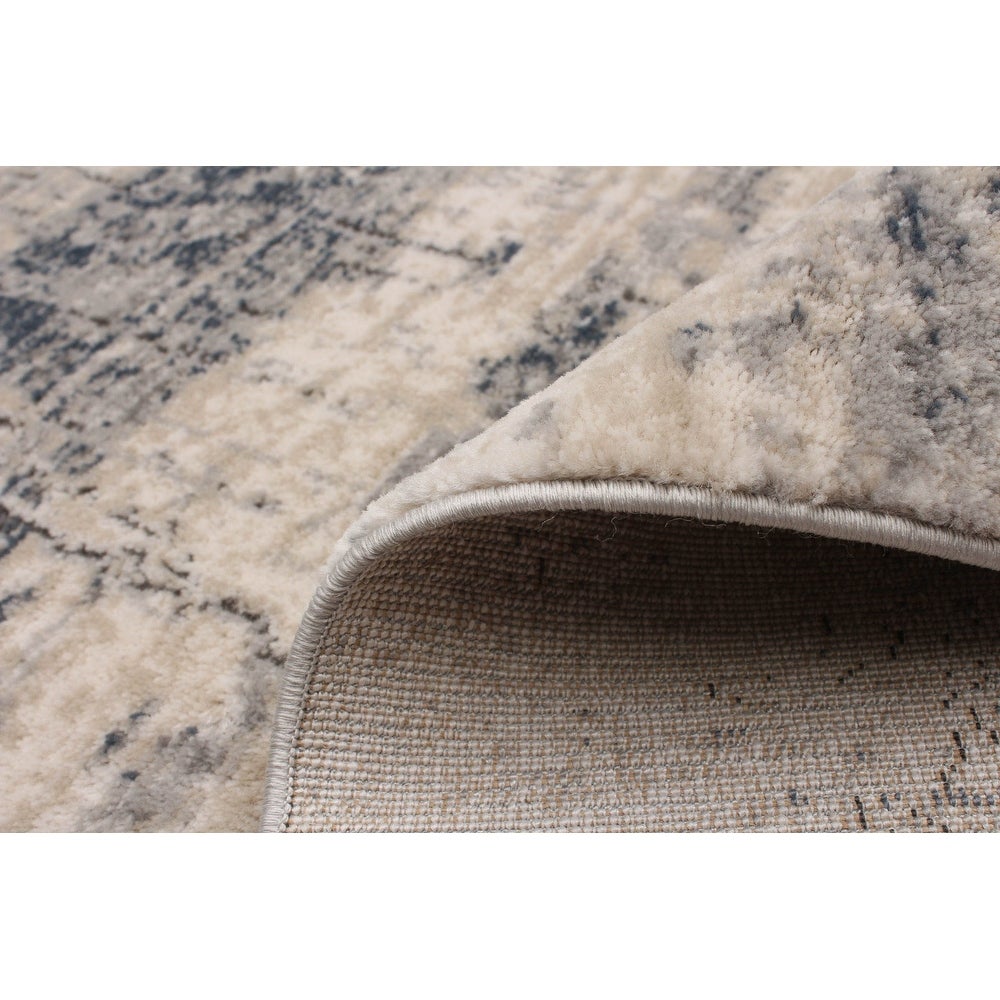 Cream Grey Abstract Casual Soft Rug