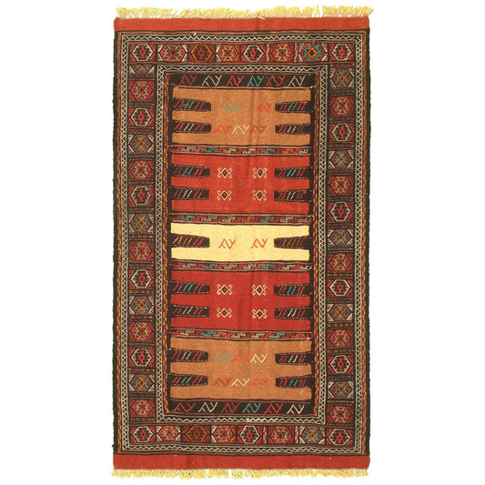 Flat-weave Ottoman Natura Brown, Copper Wool Soft  Kilim Rug