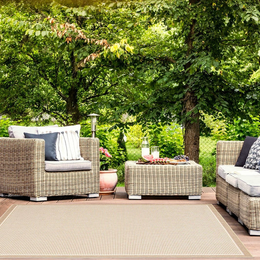 Bordered Indoor/ Outdoor Rug - Multiple Colors