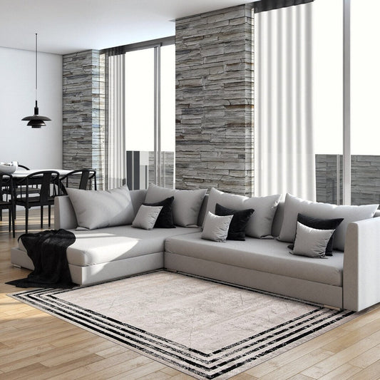 Ivory Dark Grey Pietra Casual Soft Rug