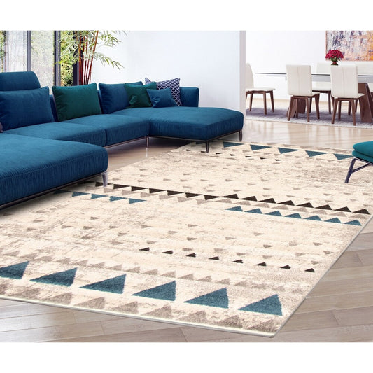 Remi Scandinavian Ivory Blue Casual Soft Rug