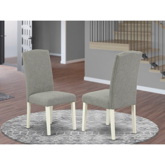 East West Furniture ENP2T06 Encinal Parson Chair with Linen White Leg and Linen Fabric Dark Shitake, Set of 2