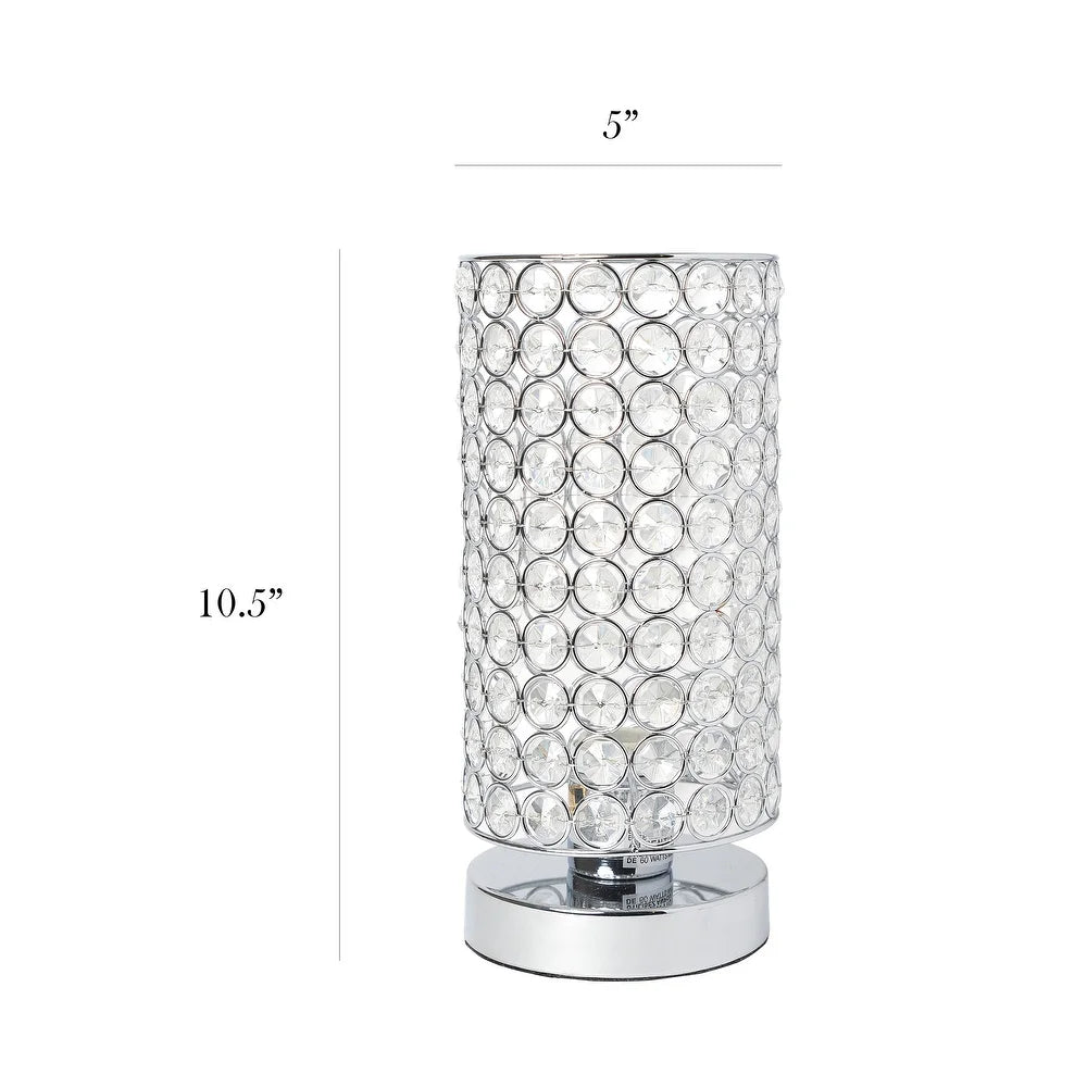 Elegant Designs Elipse Crystal Bedside Nightstand Cylindrical Uplight Table Lamp, Chrome