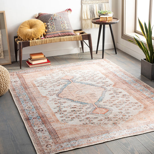 Floral Medallion Printed Machine Washable Area Soft Rug