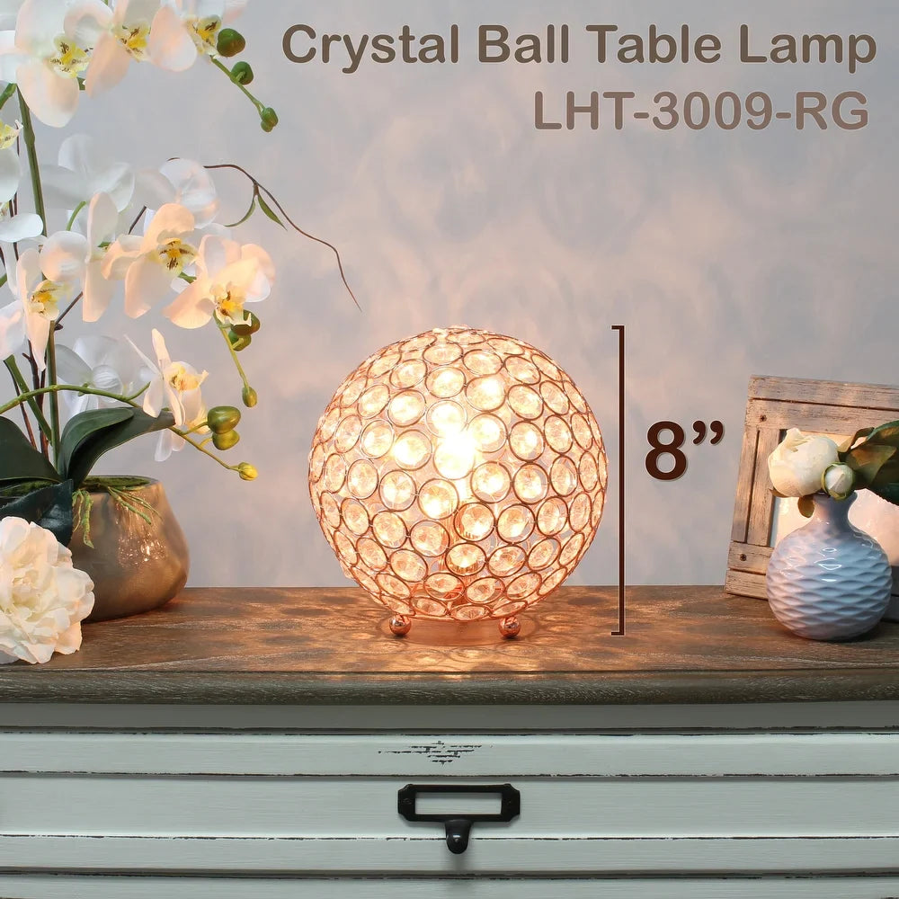 Elipse Medium 8" Metal Crystal Round Sphere Table Lamp