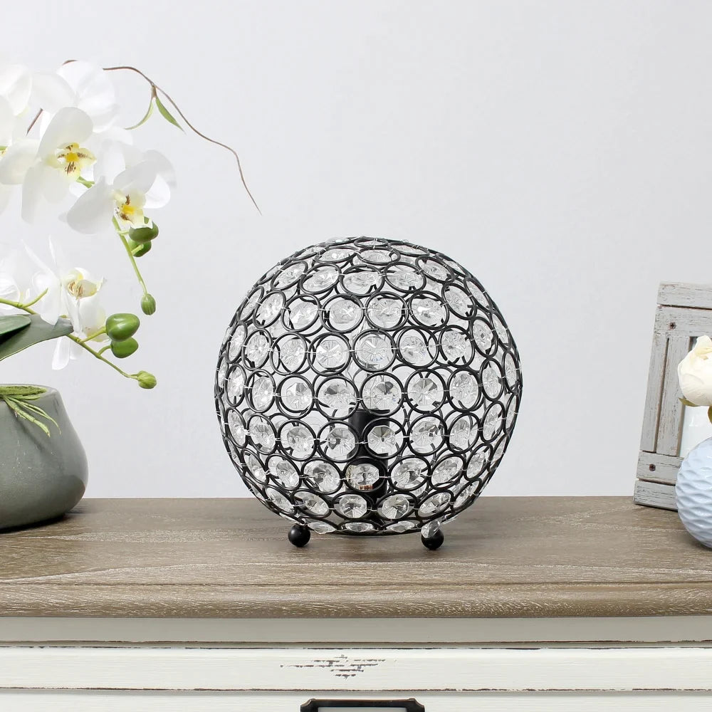 Elipse Medium 8" Metal Crystal Round Sphere Table Lamp