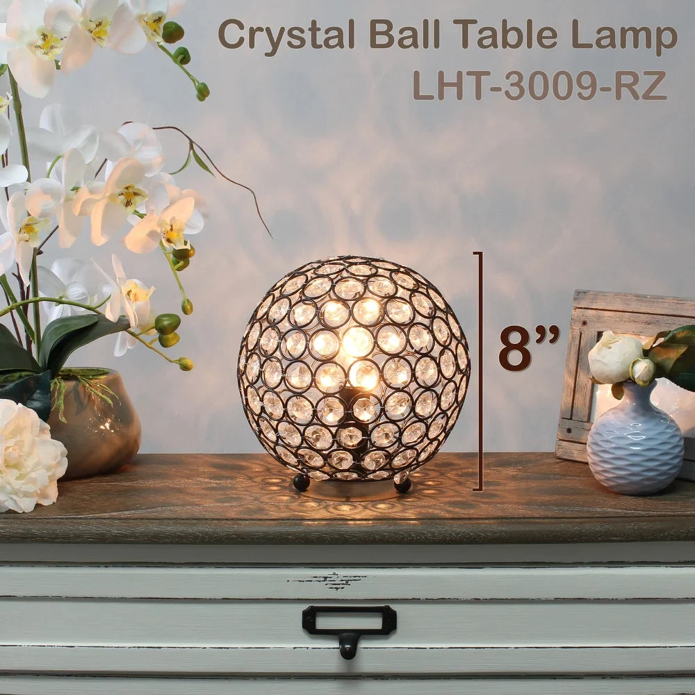 Elipse Medium 8" Metal Crystal Round Sphere Table Lamp