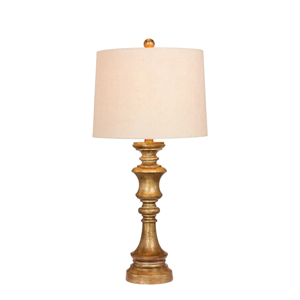 Fangio Lighting's 6236AG 27.75 in. Candlestick Resin Table Lamp in a Antiqued Gold Leaf Finish