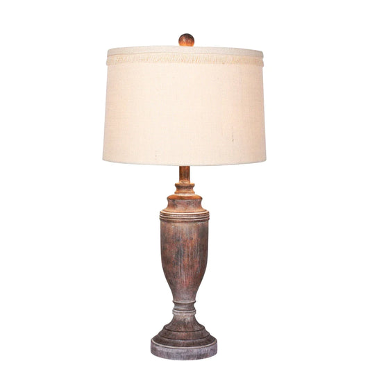 Fangio Lighting's #6246CABR 29.5 in. Distressed Formal Urn Resin Table Lamp in Cottage Antique Brown