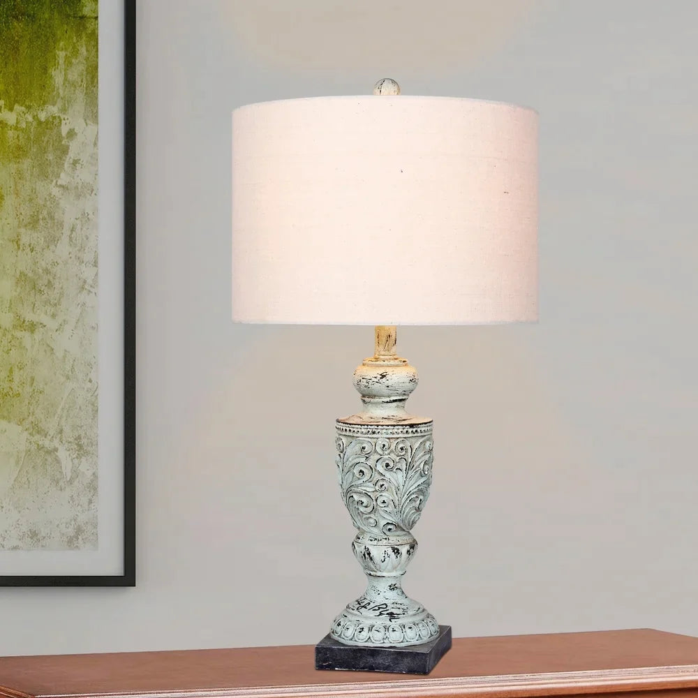 Fangio Lighting's #6248BLU 26.5 in. Decorative Urn Resin Table Lamp in Antique Blue