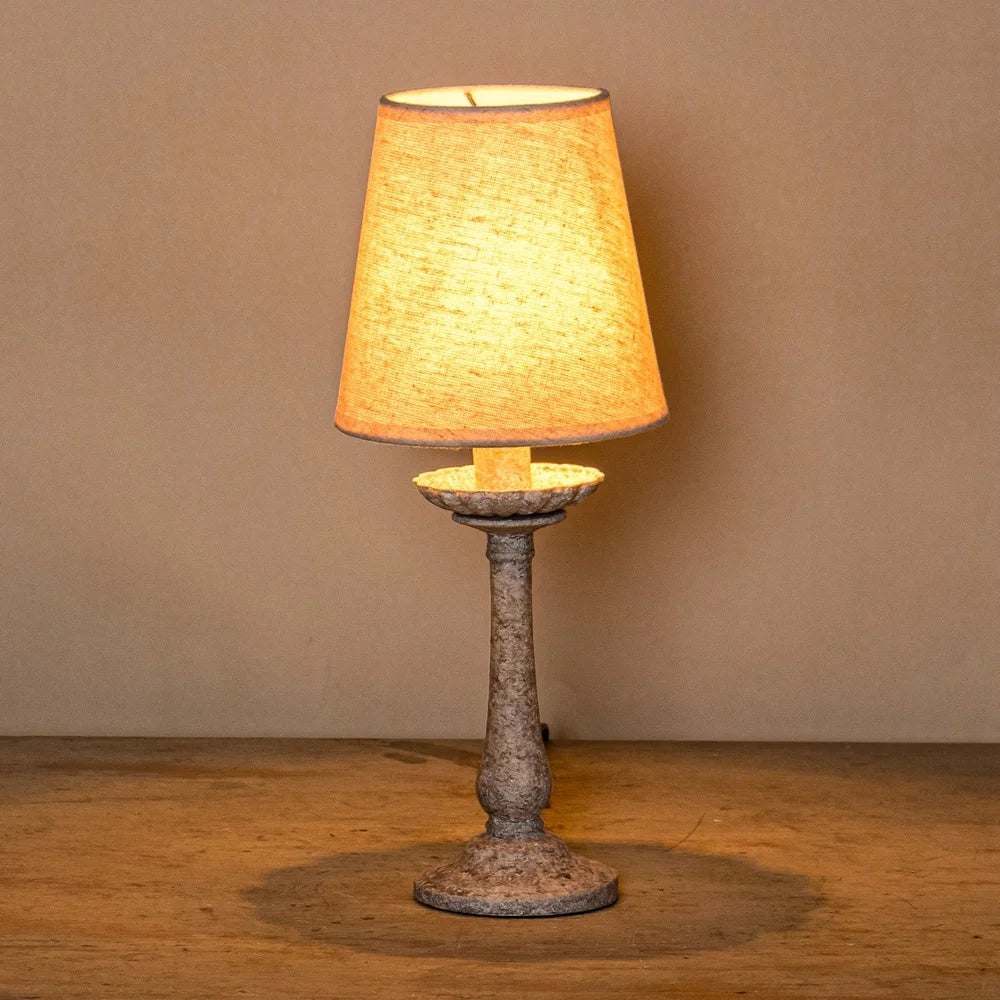 Farmhouse Antique White Wood Base Fabric Table Lamp - 5.8-in W x 12.6-in H