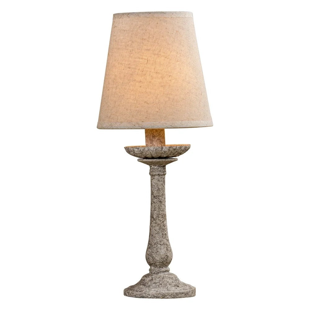 Farmhouse Antique White Wood Base Fabric Table Lamp - 5.8-in W x 12.6-in H