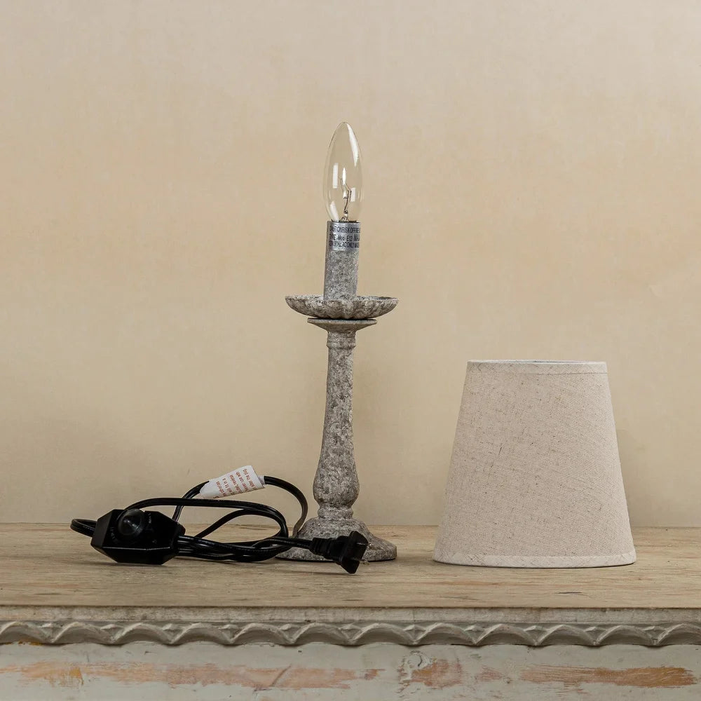 Farmhouse Antique White Wood Base Fabric Table Lamp - 5.8-in W x 12.6-in H
