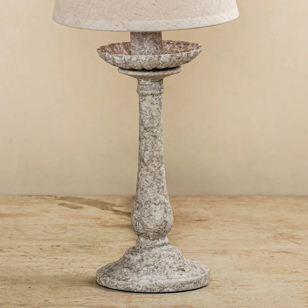 Farmhouse Antique White Wood Base Fabric Table Lamp - 5.8-in W x 12.6-in H