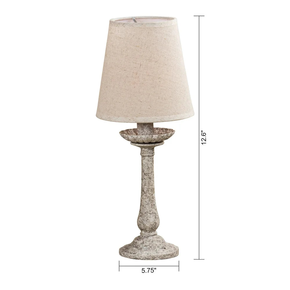 Farmhouse Antique White Wood Base Fabric Table Lamp - 5.8-in W x 12.6-in H