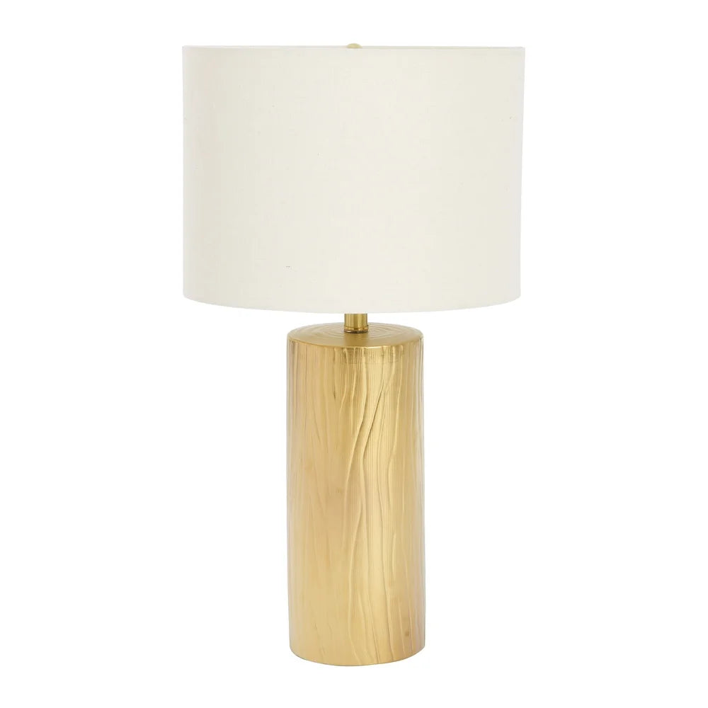 Faux Bois Stoneware Table Lamp with Linen Shade