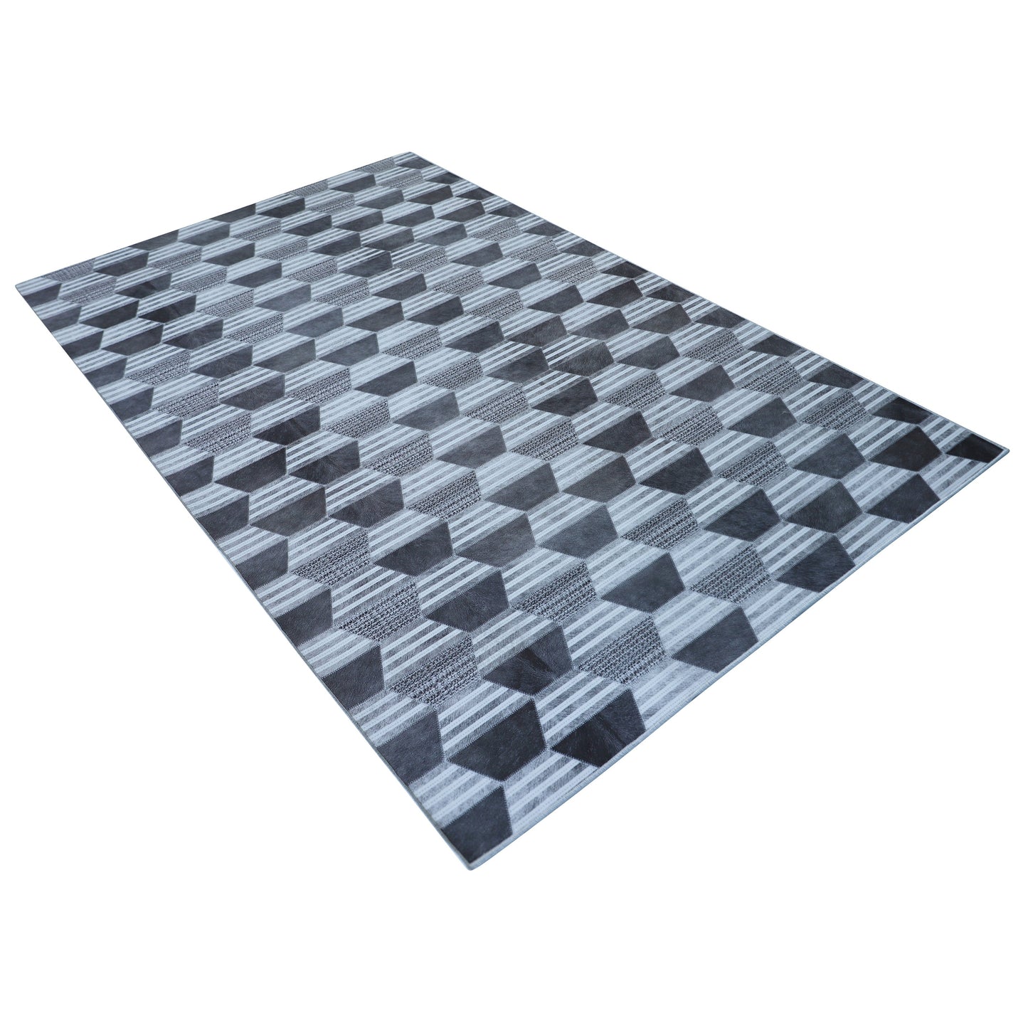 Contemporary Area Rug Patchwork Honeycomb Matrix Polyester Rug