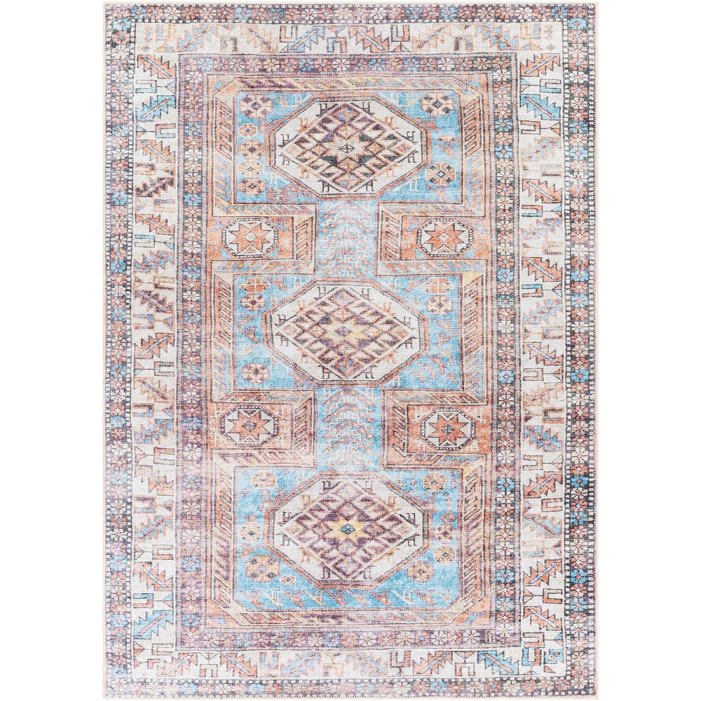 Distressed Aztec Printed Machine Washable Area Soft Rug