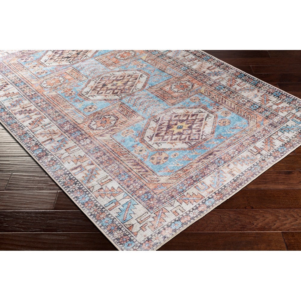 Distressed Aztec Printed Machine Washable Area Soft Rug