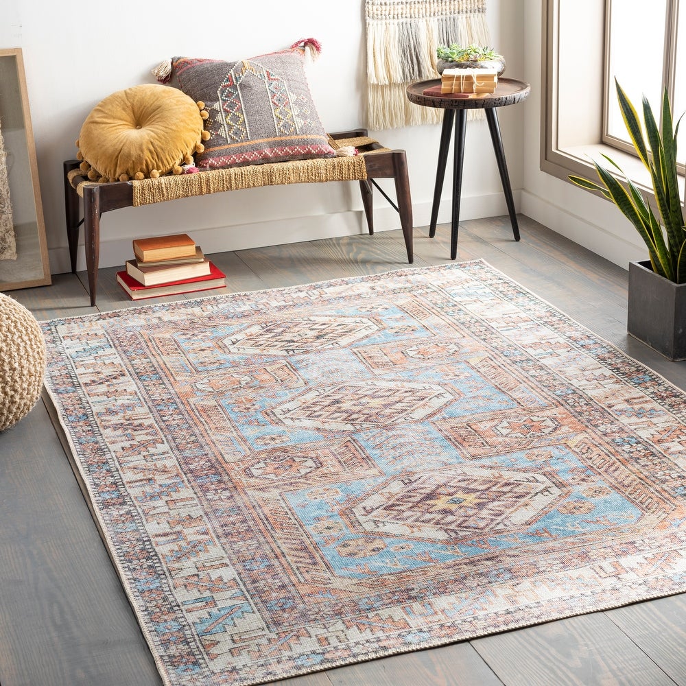 Distressed Aztec Printed Machine Washable Area Soft Rug