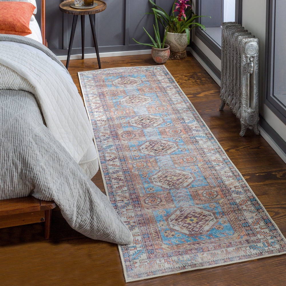 Distressed Aztec Printed Machine Washable Area Soft Rug