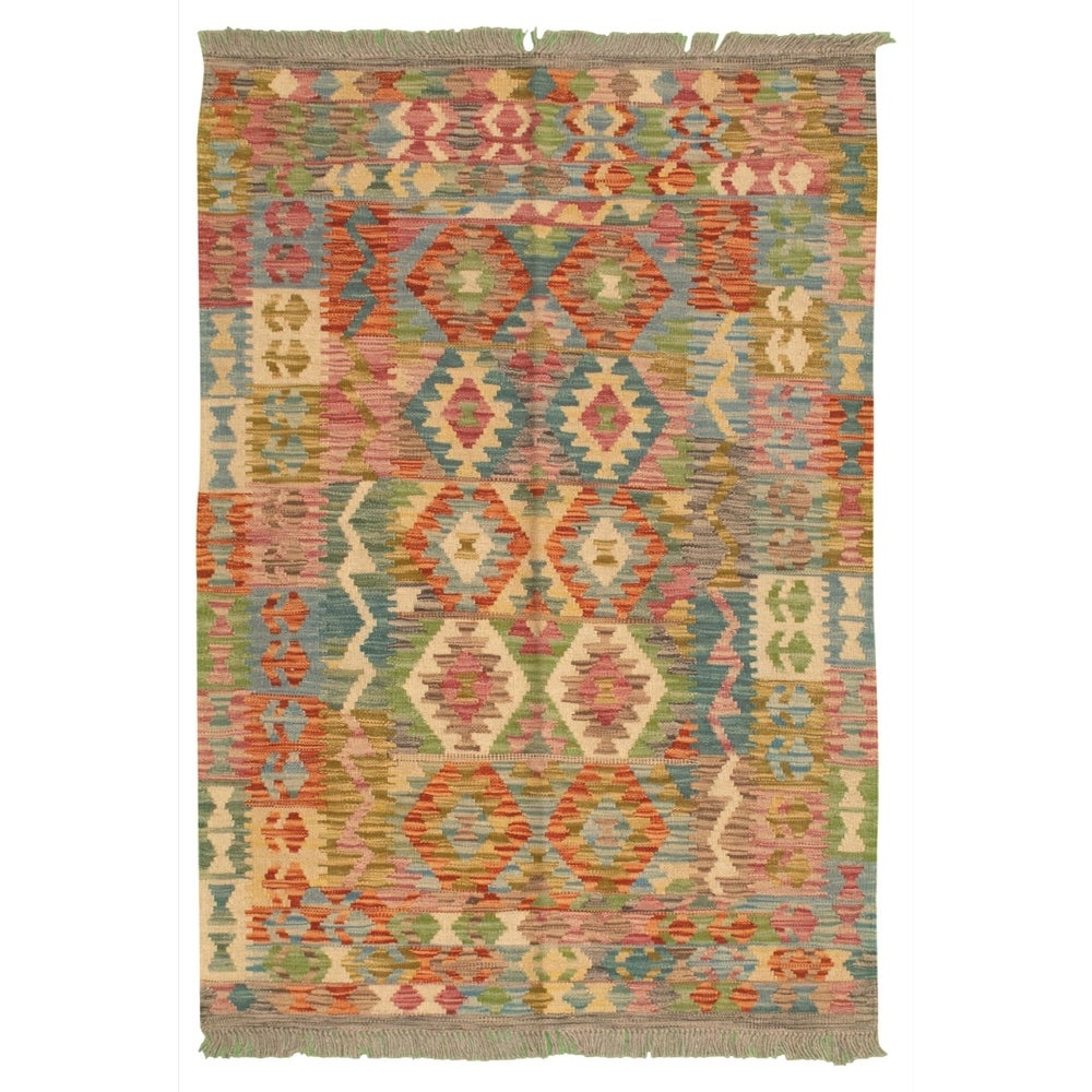 Flat-weave Bold and Colorful Copper Wool Kilim