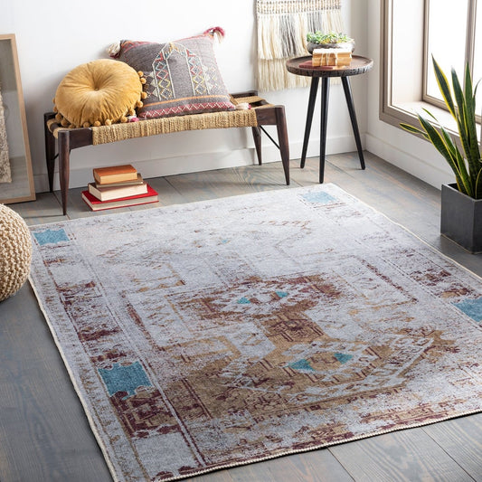 Distressed Aztec Printed Machine Washable Area Soft Rug