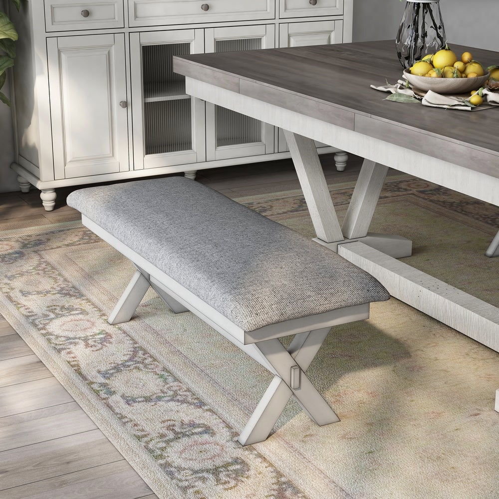 Furniture of America Paiz Modern Two-Seater Padded Dining Bench - Grey/Antique White