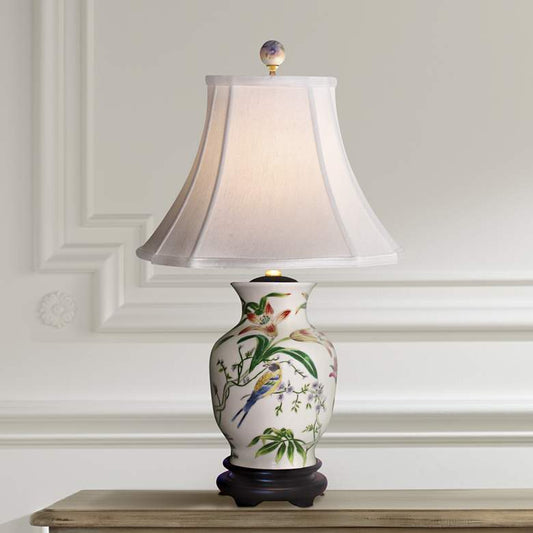 Tulip Vase Traditional Flower and Bird Porcelain Table Lamp