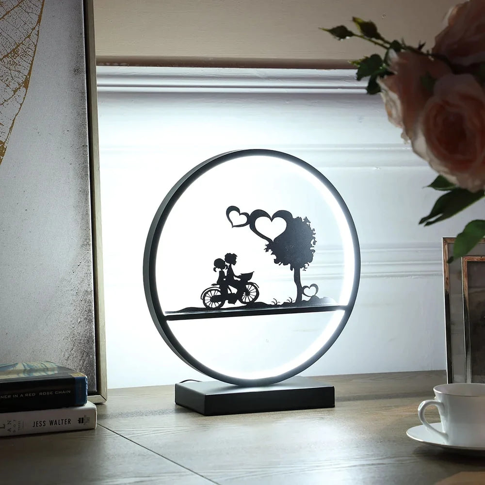 Girl and Boy on Bicycle LED Accent Table Lamp